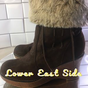 Lower East Side Brown Leather Fur Lined Wedge Boots Womens 8.5